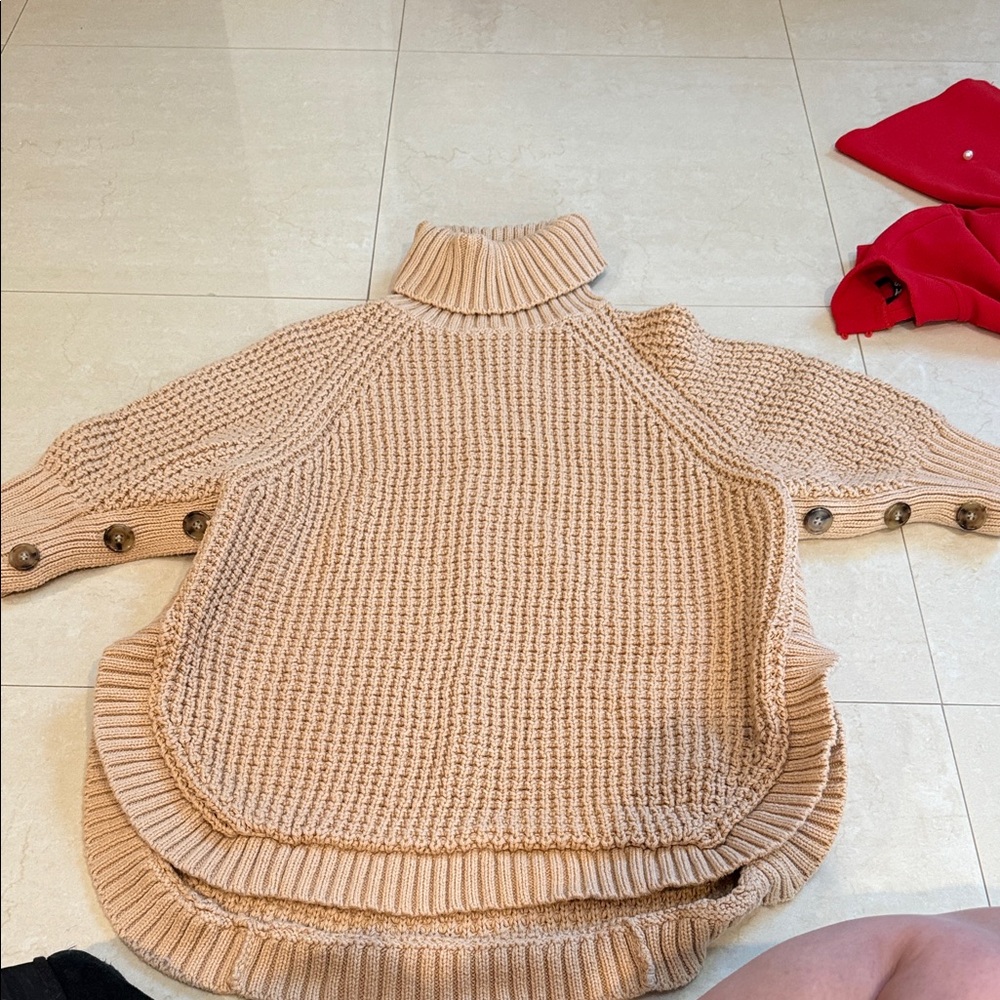 J Crew 3/4 Sleeve Tan Turtleneck Sweater